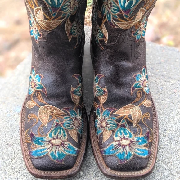 MACIE BEAN M9034 Glitterific brown leather floral embroidery cowgirl boots sz 6 - Picture 12 of 16